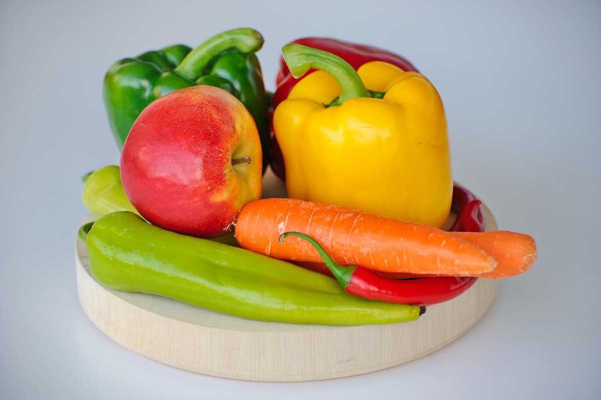 Nutrient-rich foods including vegetables, fruits, nuts and grains